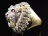 Jóias elegantes românticos elegantes anéis masculinos moda estilo punk cabeça de leão cheio de ouro variedade natural anel de pedra preciosa DSHIP