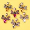 新しいトレンディなファッションの高級デザイナー誇張されたカラフルなダイヤモンドクリスタルの素敵なかわいい昆虫の蜂のパールペンダントスタッドイヤリング
