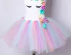 Çiçek Kız Unicorn Tutu Elbise Pastel Gökkuşağı Prenses Kız Doğum Günü Partisi Elbise Çocuk Çocuklar Cadılar Bayramı Unicorn Kostüm 1-14Y