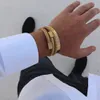 3pcs Set Edelstahl Perlenstränge Armbänder Bangel Hip Hop Luxus Römische Zahl Charm Gold Farbe Schmuck für Männer Pulseira Bil2787