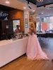 2020 Lekkie Różowe Ręcznie Made Flowers Prom Quinceanera Suknie Otwórz Tulle Sweet 16 Dresses Ball Suknie Party Prom Dress Vestidos de Fetia