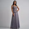 Three Pieces Chiffon Long Mother Of The Bride Dress Square Neck Long Sleeve Jacket Grey Mother's Dress Floor Length Formal Evening Gowns