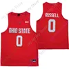 2020 New Ohio State Buckeyes College Basketball Jersey NCAA 0 Russell White Red All Stitched and Embroidery Men Youth Size