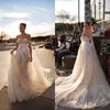 Atemberaubende 2020 Brautkleider mit Spitzenapplikationen, schulterfrei, Tüll, Vintage-Brautkleid in A-Linie, rückenfrei