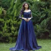 Królewski niebieski linijka formalna sukienka imprezowa Sheer szyja Długie rękaw Sukienka Gościnna Koronka Koronkowe aplikacje