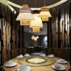 Japan stil bambu hänge lampa lila blå grön fabric hotell restaurang lounge sängside matsal modern suspension hängande belysning