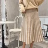 Mishow knitted skirts female 2018 Mid Calf Solid Mid Waist casual elastic ladies A Line skirt MX18D1868 V191202