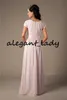 Abiti da damigella d'onore lunghi rosa con perline con maniche 2023 Modest Jewel Neck Full Back Garden Beach Junior Wedding Party Guest Dress