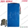 36v 40Ah lithium scooter batterij 1500W 36v e-bike batterij Gebruik 3.7V 5.0AH 26650 of 18650 cellen met 50A BMS en 42V 5A-oplader