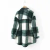 Autumn Winter Green Plaid Jacket and Coat Fashion Botão de manga comprida Escritório casual Office Outwear