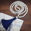 Новый уникальный природный камень Howlite Kontted Длинные кисточкой ожерелье Синий бисер Мала кисточки ожерелье Женщины Йога ожерелье