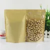 100pcs Thick Clear Front Kraft Paper Stand up Storage Bags One Side Clear Coffee Beans Dried Fruit Bakery Snack Party Candy Xmas Gifts Resealable Zipper Pouches