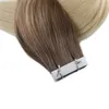 Nastro per estensioni dei capelli umani Balayage in Ombre da marrone scuro a castano chiaro e candeggina Bionda Nastro su capelli Remy Lisci 100 g 40 pezzi5537978