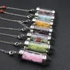 10 Pcs Desejo Garrafa Pingente de Pêndulo Cura Pedra Preciosa Pedra Natural Chips in Clear Vidro Frasco W / 7 Chakra Beads Cadeia Pendulum Dowsing Amuleto