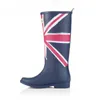 Hot Sale-ting Flag Classic Ladies Rubber MIid-Calf Heels Waterproof Buckle Rainboots 2016 New Fashion Design Tall Blue