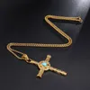 Fashion- Natural Black Blue Turquoises Pendant Necklace Men Vintage Stainless Steel Religious Jesus Crucifix Male Jewelry6009877