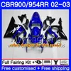 Body For HONDA CBR900RR CBR 954 RR CBR900 RR CBR954 RR 280HM.0 CBR 900RR CBR954RR 02 03 CBR 954RR 2002 2003 Fairings kit Factory blue white