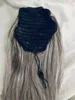 Natural highlights salt and pepper silver grey ponytail hair extension grey human hair ponytail drawstring wraps