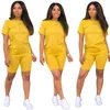 Summer 2 Piece Set Outfits Women Tracksuits Casual Sportswear Solid T-shirt Short Pants Legging Pullover + Shorts Klw1342_1