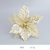 Decoraciones navideñas 5pcs / lote 2021 22 cm Glitter Poinsettia Flores artificiales Ornamento de árbol Feliz Party Supplies1