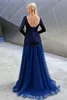 花嫁のドレスの青い長袖の母親はレースプラスサイズの結婚式のゲストドレスジュエルネック安いイブニングドレス