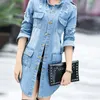 Koreansk kvinnlig klassisk blå päls avslappnad passform toppar ärm jean outwear långa denim jacka kvinnor c19041501