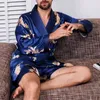 Mężczyźni Black Lounge Founge Faux Silk Nightwear dla Mężczyzn Komfort Jedwabisty Szlafroki Szlachetne Szlafroki Szlafroki Męskie Szaty Sen Plus11