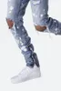 Jeans à trou lavé imprimé pour hommes pantalon crayon bleu clair bleu clair Hiphop Street Jeans324C8547591