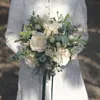 JaneVini Bouquet da sposa vintage Fiori da giardino bohémien Rose di seta da sposa artificiali Spose all'aperto con bouquet Ramo Flores 2411