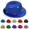 hatt för man designer hatt led jazz hattar blinkande ljus upp fedora mössor paljett kepsar fancy klänning dansfest hattar unisex hip-hop lamp lysande mössa gga2564