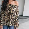 Hot 2019fashion Women Off Shoulder Shirt Leopard Drukowane z długim rękawem Bluzka
