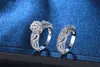 YHAMNI 新 2 個中空ラブハートフラワーリング 100% 925 スターリングシルバー婚約結婚指輪セットジュエリー女性のための LRA0266