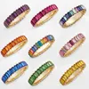 Hot Sale Tunn Baguette Rainbow CZ Guld Ring För Kvinnor Mode Engagemang Bröllop Band Toppkvalitet Charm Smycken 12 Färger