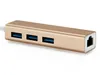 50ピース3ポートUSB 3.0ハブタイプC Thunderbolt 3~RJ45 100MbpsイーサネットLANアダプタデータタイプ-C MacBook