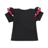Gullig Dot Valentine's Clothes Toddler Baby Girls Kortärmad T-shirt Toppar + Bow Polka Dot Suspender Kjol + Headband Girl Outfits