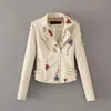 Top Women Jackets Floral Print Embroidery Soft Leather Female Jacket Coat Casual PU Motorcycle Punk Outerwear