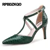Pumps Green Dress Shoes Women Size 4 34 2017 Ankle Strap T High Heels Bar Thin Plus Red Small Pointed Toe Snakeskin 12 44 33