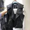 Fall Slim Black Leather Jacket Ärmlös Jackor Kvinnor Ny PU Läder Vest Coat Kvinna Ladies Kort Lokomotiv Jacka
