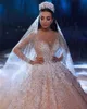 Ball Gown African Sheer Long Sleeves Princess Muslim Vintage Luxury Wedding Dresses Bridal Gowns 2019 Bling Long Train