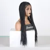 Longs cheveux noirs tressés boîte tresses perruque résistant à la chaleur synthétique avant de lacet perruques pour femmes Fiber cheveux Cosplay dentelle perruque