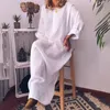 Vrouwen Katoen Linnen Oversized Maxi Jurk Witte Zakken O-hals Effen Lange Jurken Lente Zomer 2020 Mode Losse Kleding Vrouw t200415