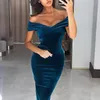 OFF Плечо bodycan повязка платье Vestidos Женская летняя сексуальная элегантная бархатная MIDI знаменитостей вечеринка платья SJ1466E1