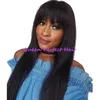 Wholesale Natural Black Long Silky Straight Wigs with Baby Hair Full Bangs Heat Resistant Glueless Synthetic None Lace Wigs for Black Women