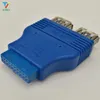 300pcs / mycket 20pin till 2 USB 3.0 USB3.0 Kvinnlig kabeladapter Conenector Computer Mainboard 19pin till USB Adapter Converter HY218