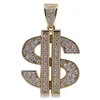 Hip Hop Iced Out Solid Back Money Dollar Sign Gold Silver Plated Necklace Pendant with Rope Chain