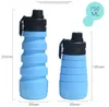 زجاجة 750ML 25oz الغذاء الصف قابل للسحب التخزين سيليكون زجاجة مياه قابلة للطي للطي المياه الرياضة السفر الشرب BPA الحرة زجاجة الأقداح