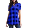 Buffalo Checktröjor Plaid V-Neck T-shirts Kvinnor Kortärmad Toppar Grid Casual Pullover T-shirt Girls Plus Storlek Tees Blouses Blusas C7309