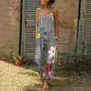 Vrouwen Bloemenprint Jeans Broek Mode Herfst Bandjes Hals Licht Gewassen Romper Zakken Overalls Losse Mouwloze Denim Jumpsuit293t