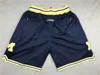 Mens NCAA Michigan Wolverines Shorts est 1817 Retro extérieur Broderie College Basketball short jaune navy173J