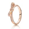 925 Sterling Zilver Fonkelende Boog Ring Set Originele Doos voor Pandora graan Vrouwen Bruiloft CZ Diamanten strik 18K rose Gouden Ring